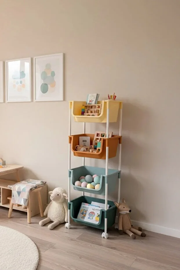 4 Katlı Tekerlekli Organizer Raf Oyuncak Dolabı,Mutfak Rafı , Banyo Rafı , Kiler Düzenleyici Sepet